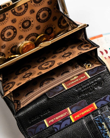 Rot-schwarze Damen Geldbörse mit Münzfach und Bügelverschluss – Peterson