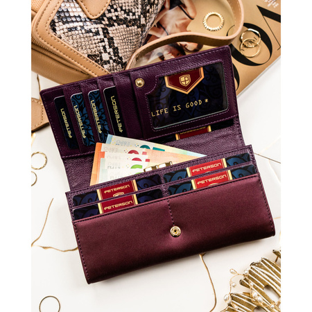 Damen-Geldbörse aus Natur- und Öko-Leder in violetter Farbe mit Druckknopfverschluss – Peterson