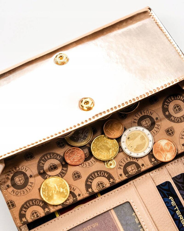 Große, horizontale Damen Geldbörse in Schwarz-Gold mit Druckknopfverschluss – Peterson