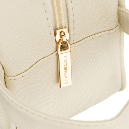 Kosmetiktasche aus synthetischem Stoff in Ecru, ausgestattet mit einem transparenten Panel - Peterson