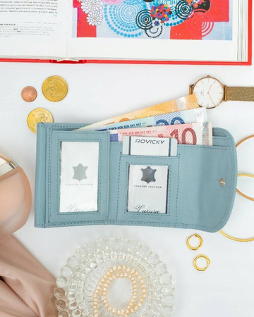 Eleganter, kleiner Damen Geldbörse mit Druckknopf aus echtem Leder – Rovicky