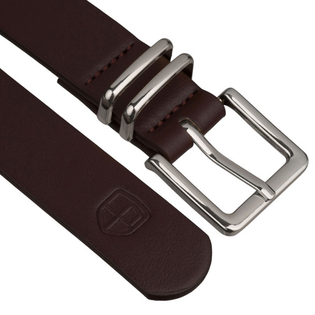 Dunkelbrauner, schmaler Damen-Gürtel aus Öko-Leder mit silberner Schnalle - Peterson