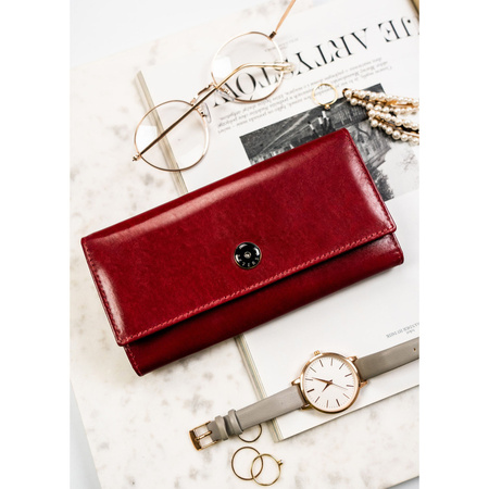 Große Damen Geldbörse rot aus Leder mit Klappe und Druckknopf – Peterson