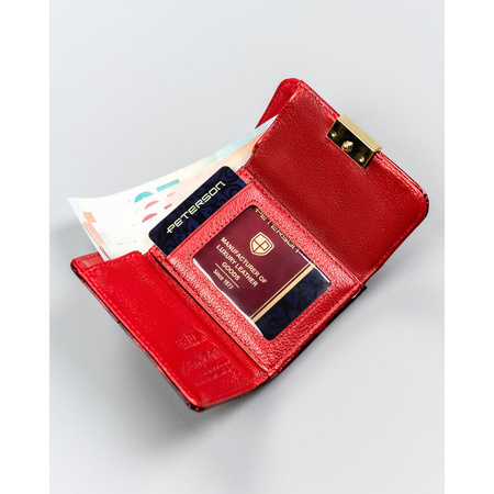 Kleine Damen-Geldbörse aus Leder in Rot mit Druckknopf und Schnappverschluss – Peterson