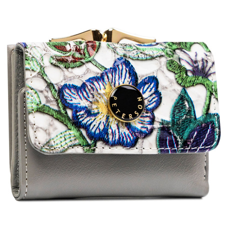 Mehrfarbige Damen Minigeldbörse aus Leder mit Blumenmuster, Bügel- und Druckknopfverschluss – Peterson