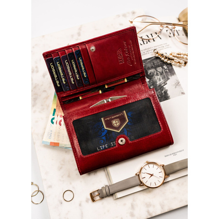 Damen Geldbörse rot aus Leder mit Klappe und Druckknopf – Peterson