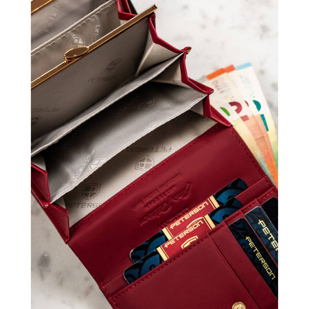 Damen-Geldbörse aus Leder, rot, mit Druckknopfverschluss – Peterson