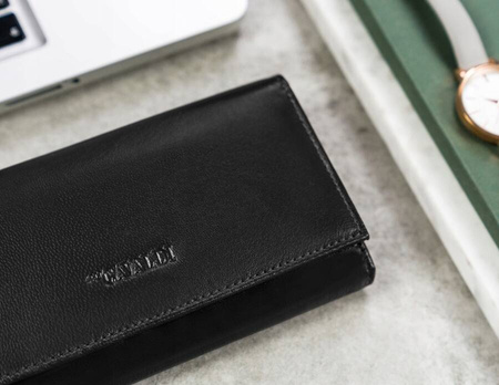 Damen Geldbörse aus Leder mit Druckknopf und RFID-Schutz – Cavaldi