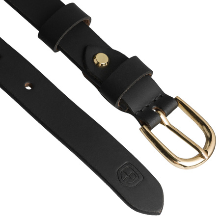 Eleganter Damen Gürtel aus echtem Leder in Schwarz mit klassischer goldener Schnalle - Peterson