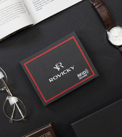 Herren Geldbörse Querformat mit roter Naht aus Glattleder – Rovicky