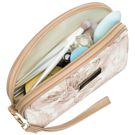 Beige, kompakte Damen Kosmetiktasche mit botanischem Muster – Peterson