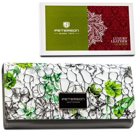 Große, horizontale Damen Geldbörse aus Echtleder mit Blumenmuster – Peterson