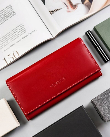 Elegante, längliche Damen Geldbörse mit Überschlag und Druckknopf – Cavaldi