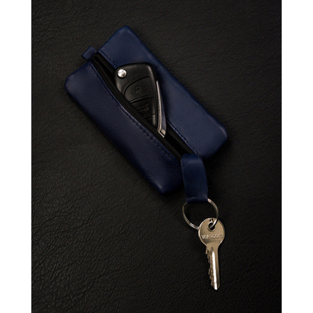 Marineblaues Leder Schlüsseletui mit Reißverschluss