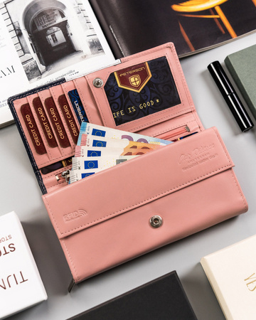 Große Damen Geldbörse aus Echtleder mit Druckknopfverschluss – Peterson