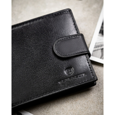 Herren-Geldbörse aus echtem Leder, quer, schwarz, mit RFID-Schutz – Peterson