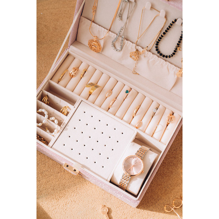 Rosafarbene Schmuckschatulle aus Leder mit speziellem Platz für eine Uhr – Peterson