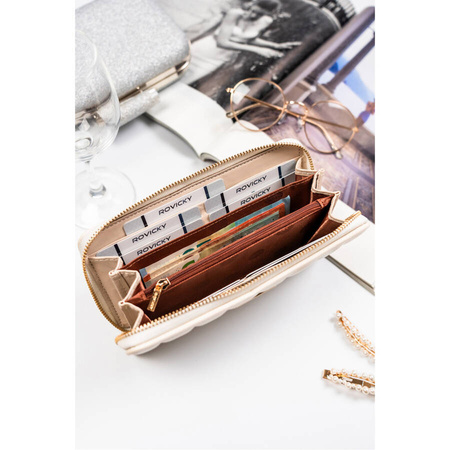 Weiße Damen Federmäppchen-Geldbörse aus Öko-Leder mit Faltenstruktur – Rovicky