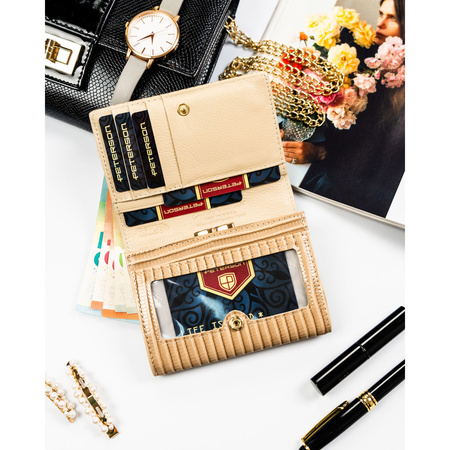 Beige, geräumige Damen-Geldbörse aus Natur- und Öko-Leder mit RFID-System – Peterson