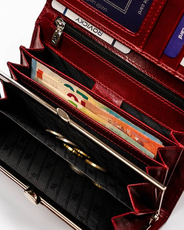 Große Damen Geldbörse aus Leder mit Druckknopf – Rovicky