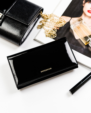 Schwarze Damen Geldbörse aus Echtleder mit Akzent – Peterson