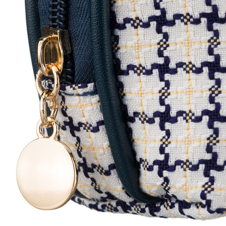 Beige-blaues Damen-Kosmetiktäschchen mit Karomuster, mit Reißverschluss – Rovicky