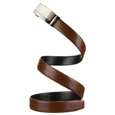 Herren-Gürtel aus Leder in Braun mit automatischer, silberner Schnalle - Peterson