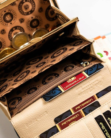 Mittelgroße Damen Geldbörse in Beige mit Platz für Fahrzeugschein – Peterson