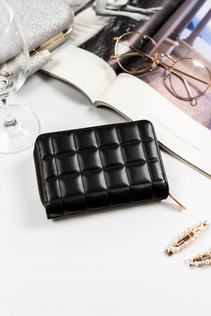 Kompakte Damen-Geldbörse im Federmäppchen-Stil in Schwarz – Rovicky