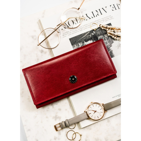 Große Damen Geldbörse aus Leder in Rot mit Druckknopfverschluss – Peterson