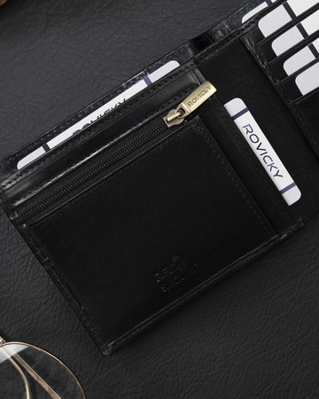 Herren Geldbörse Querformat mit roter Naht aus Glattleder – Rovicky