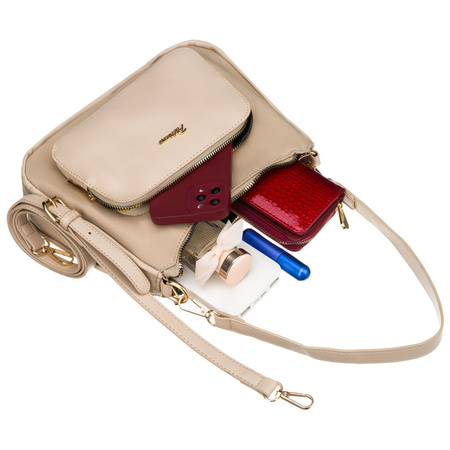 Beige Damen-Umhängetasche aus Nylon und Öko-Leder, aufgehängt an Griffen und einem abnehmbaren Gürtel – Peterson