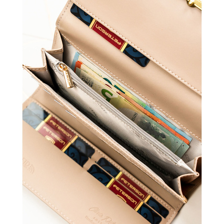 Beige Damen-Geldbörse aus Öko-Leder mit Druckknopfverschluss – Peterson