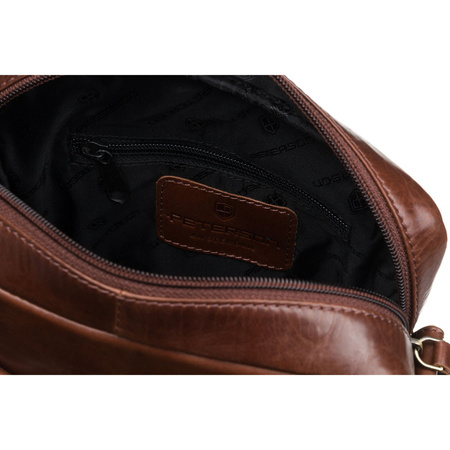 Herren-Umhängetasche aus Leder in Braun mit einer kleinen Tasche im Set – Peterson