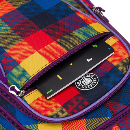 Schulrucksack mit Karomuster aus Polyester, anpassbaren Schultergurten - Peterson