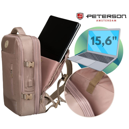 Beiger Reise-Rucksack aus Cordura mit USB-Anschluss – Peterson