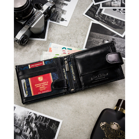 Elegante, schwarze Herren Geldbörse aus Leder mit Druckknopfverschluss – Peterson