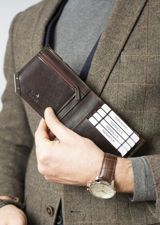 Herren Geldbörse Querformat mit silbernem Akzent aus Glattleder – Rovicky