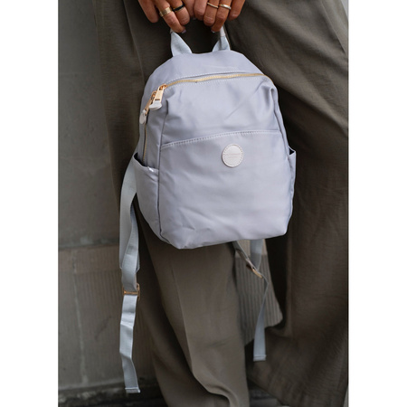 Grauer Damenrucksack aus Nylon und Öko-Leder mit Außentasche - Peterson