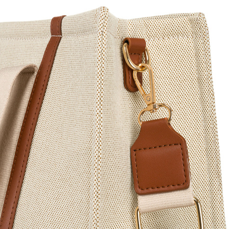 Modische Damen Shopper Tasche in Braun-Beige mit verstellbarem Gurt – Peterson