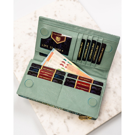 Vertikale Damen Geldbörse aus Leder mit Magnetverschluss und Schlangenleder-Prägung – Peterson