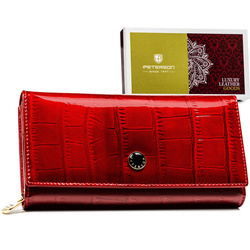 Rote Damen Geldbörse aus Leder mit Druckknopf und RFID-Schutz – Peterson