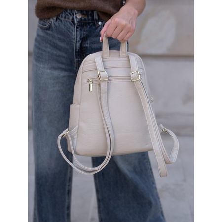 Bequemer beiger Rucksack mit goldenen Reißverschlüssen – Rovicky