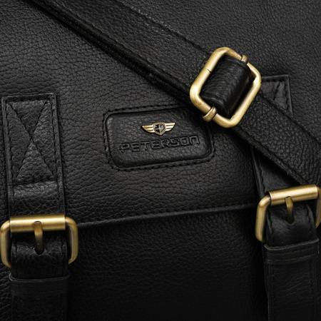 Klassische, schwarze Herren Umhängetasche aus Leder mit verstellbarem Riemen – Peterson