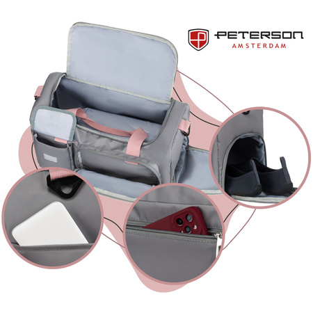 Sport-Reisetasche aus Polyester in Grau-Rosa mit Reißverschluss – Peterson