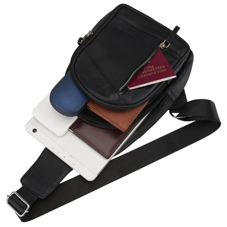 Städtischer Einzelschulter-Rucksack aus echtem Leder in Schwarz - Rovicky