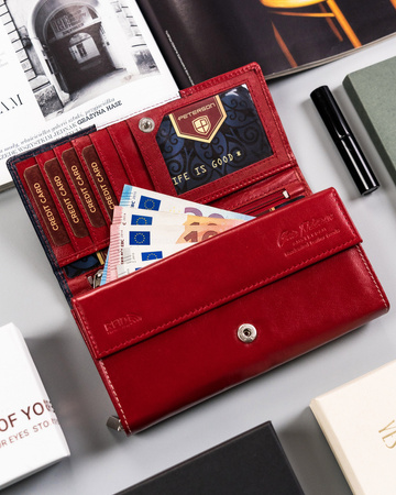 Große Damen Geldbörse aus Echtleder mit Druckknopfverschluss – Peterson