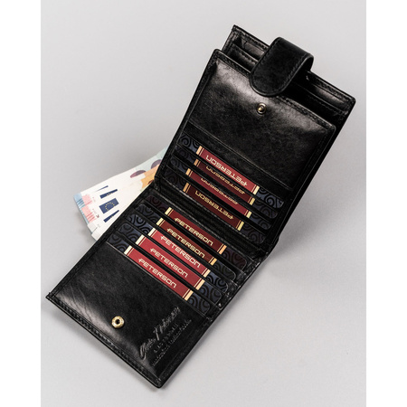 Schwarze, große Herren-Geldbörse aus echtem Leder mit Druckknopfverschluss - Peterson