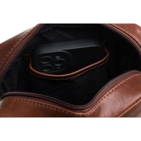 Peterson Herren-Umhängetasche aus Leder, klassisch, braun, mit Taschen und Etui