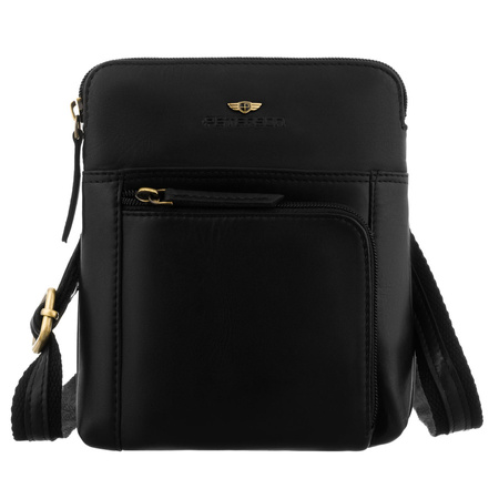 Herren-Umhängetasche aus Naturleder in Schwarz, ein Hauptfach und mit Reißverschluss – Peterson